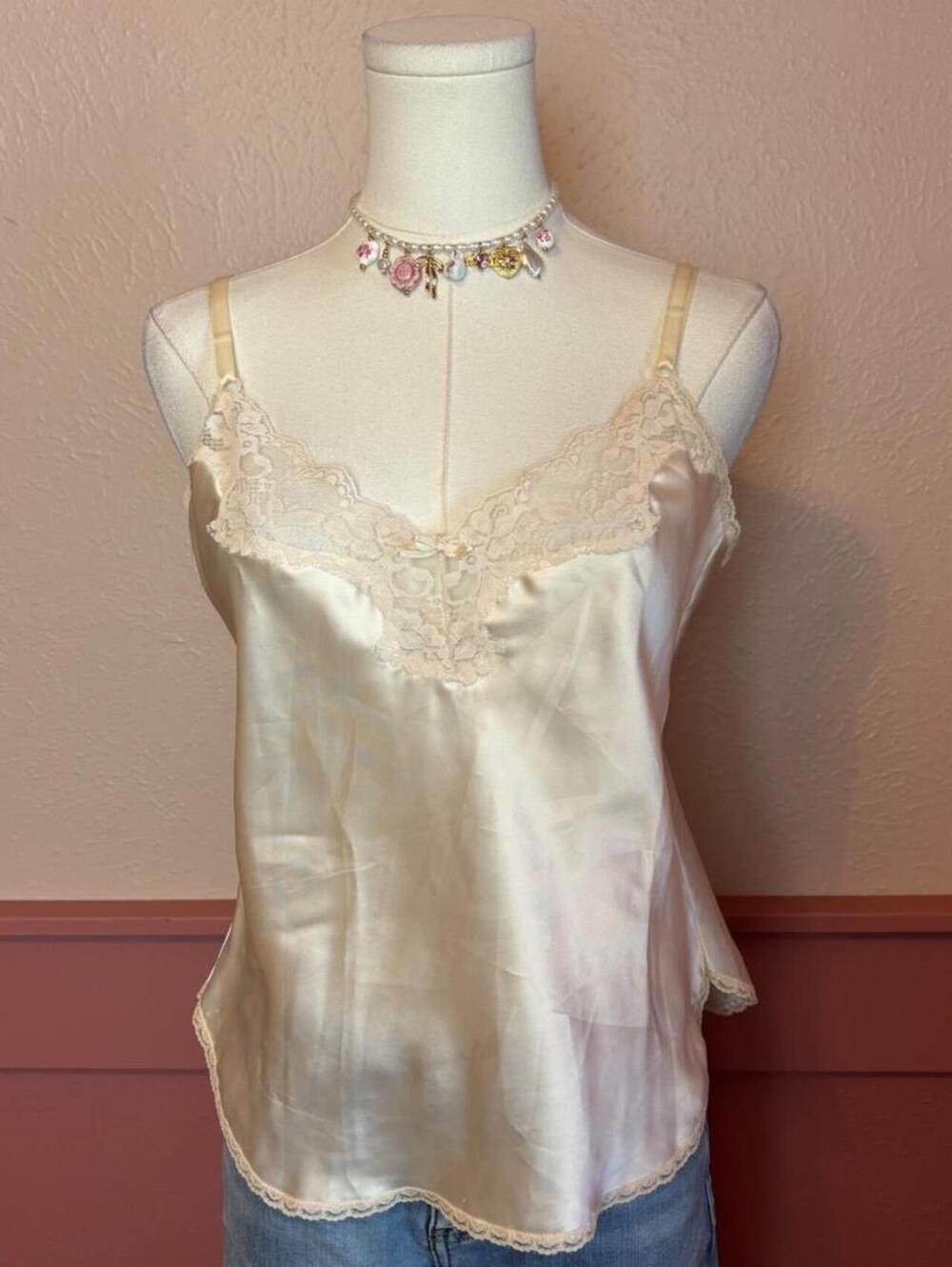 lace satin slip top  maidenform cream coquette dollette whimsy